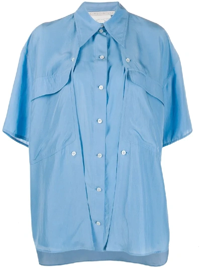 Shop Stella Mccartney Oversized Button-panel Shirt In Blue