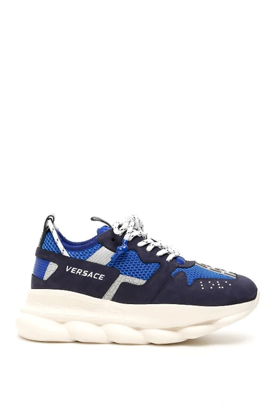 Shop Versace Chain Reaction 2 Sneakers In Navy Bluette Limestone (blue)