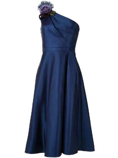 Shop Marchesa Notte One Shoulder Satin Dress In Blue
