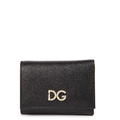 Shop Dolce & Gabbana Black Leather Wallet With Logo In Diamonds In Nero