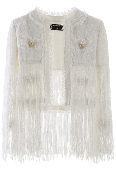 Shop Balmain Fringed Jacket In White