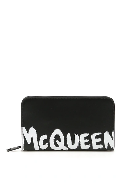 Shop Alexander Mcqueen Logo Zip-around Wallet In Black/white