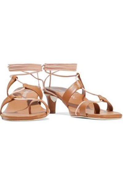 Shop Zimmermann Kitten Lace-up Leather Sandals In Tan