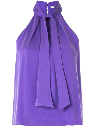 Shop Alice And Olivia Leia Neck-tie Halterneck Blouse In Purple