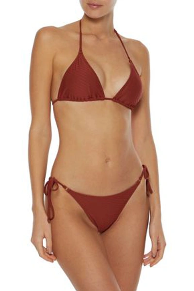 Shop Zimmermann Ribbed Low-rise Bikini Briefs In Tan