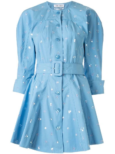 Shop Attico Sequin-embellished Flared Dress In Blue