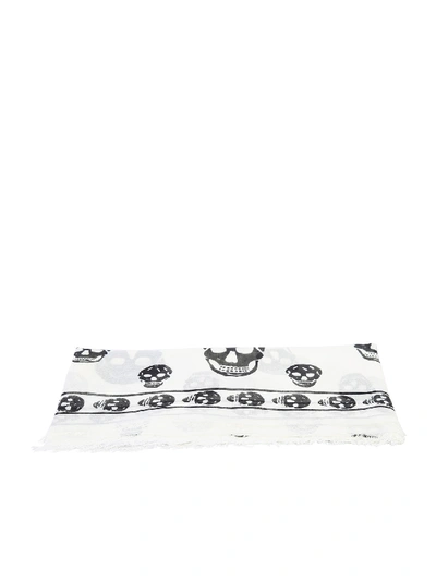 Shop Alexander Mcqueen Printed Silk And Modal Scarf In White