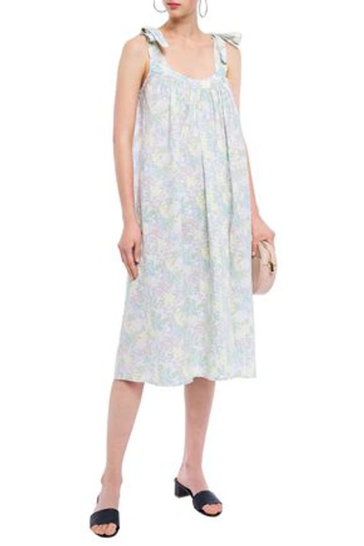Shop American Vintage Limonade Bow-detailed Printed Cotton-canvas Midi Dress In Light Green
