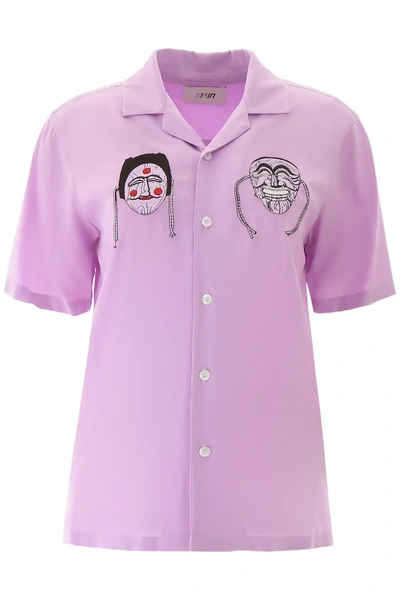 Shop Kirin Mask Embroidery Shirt In Purple,black