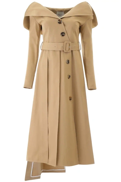 Shop A.w.a.k.e. Off-shoulder Trench Coat In Beige