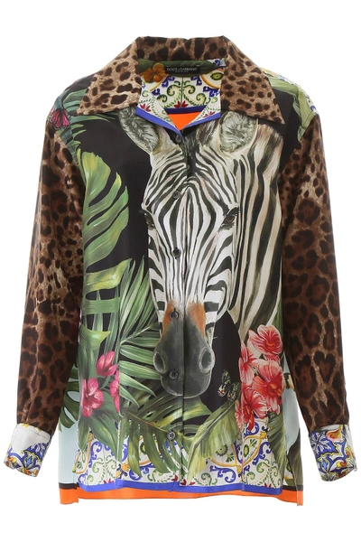 Shop Dolce & Gabbana Multi Print Twill Shirt In Brown,black,green