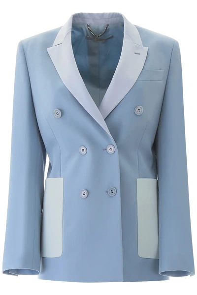 Shop Stella Mccartney Two-tone Double-breasted Blazer In Light Blue