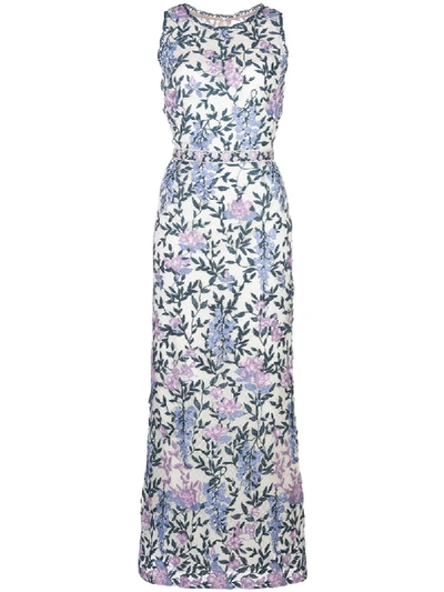 Shop Marchesa Notte Floral-embroidered Dress In White