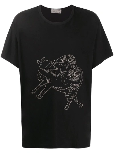Shop Yohji Yamamoto Graphic Print T-shirt In Black