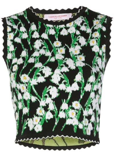 Shop Carolina Herrera Floral Jacquard Cropped Top In Black