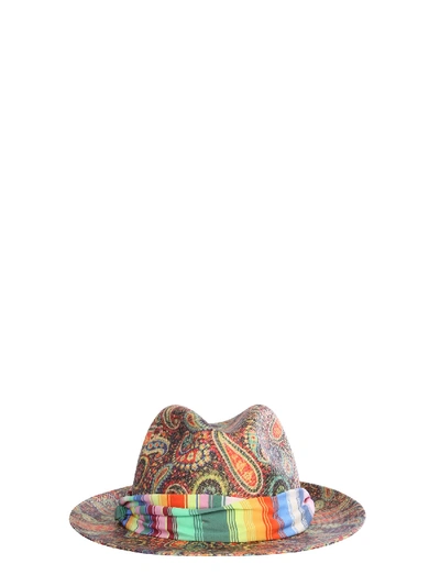Shop Etro Panama Hat In Multicolore