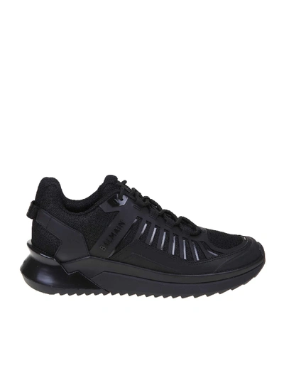 Shop Balmain B-trail Sneakers In Leather And Black Fabric In Nero