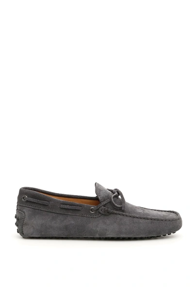 Shop Tod's Suede Gommino Loafers In Grey