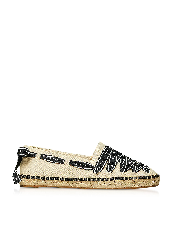 Tory Burch Grosgrain Espadrilles In Ivory With Black Logoed Ribbon In ...