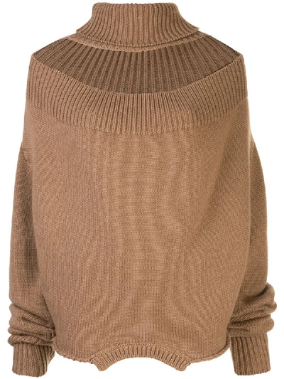 Shop Monse Cutout Turtleneck Jumper In Brown