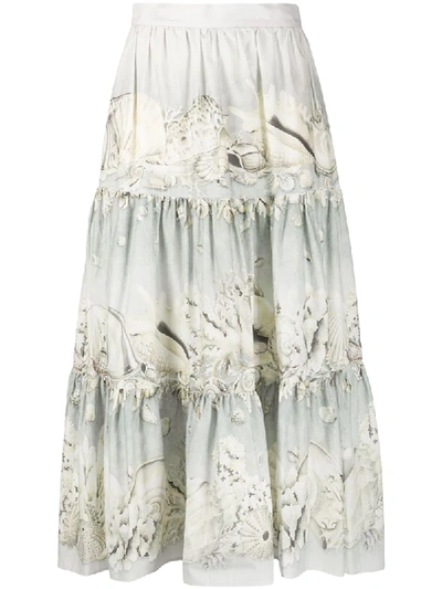 Weekend Max Mara Tiered Seashell-print Skirt In Grey