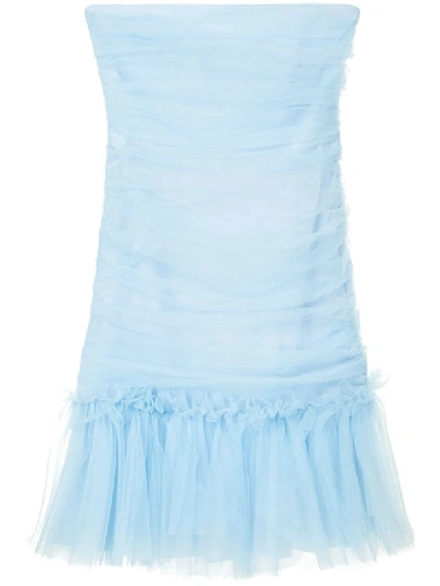 Shop Brognano Strapless Ruched Tulle Dress In Blue