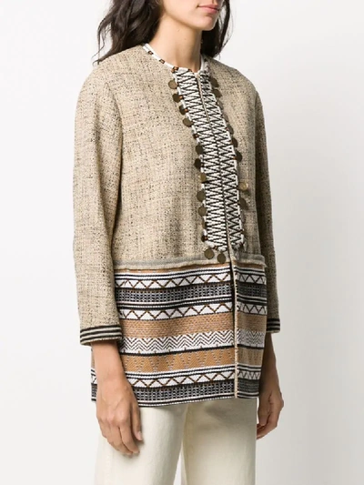 Shop Bazar Deluxe Geometric Jacquard Embellished Jacket In Brown