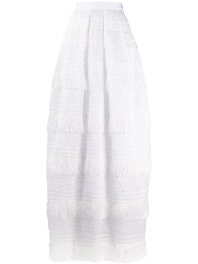 Shop Alberta Ferretti Fringed Maxi Skirt In White