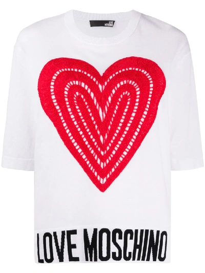 Shop Love Moschino Heart Crochet-knit Top In White