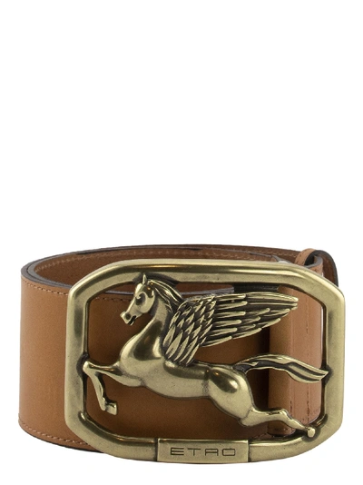 Shop Etro Leather Belt Asta With Pegaso Buckle