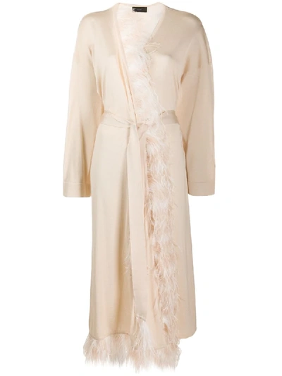 Shop Alanui Feather-trimmed Kimono In Neutrals