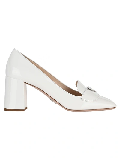 Shop Prada Patent Leather Loafers In White