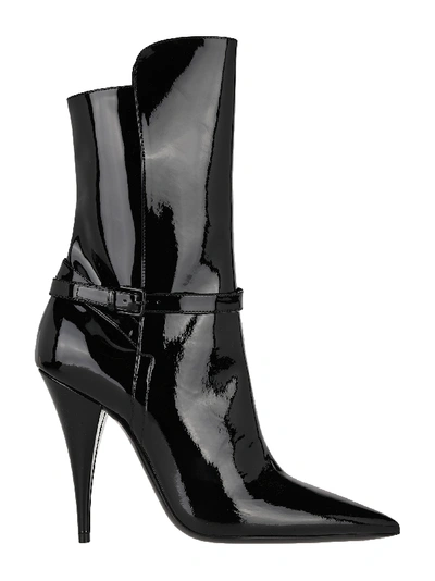 Shop Saint Laurent Kiki Patent Boots In Black