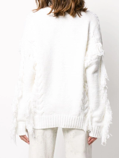 Shop Iro Fringed Cable-knit Sweater In White