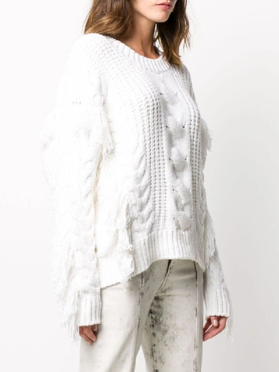 Shop Iro Fringed Cable-knit Sweater In White