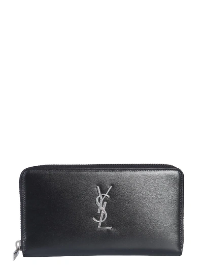 Shop Saint Laurent Large Zip Around Monogram Wallet In Nero