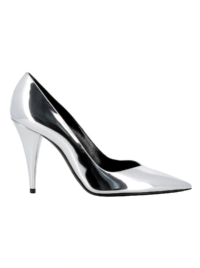 Shop Saint Laurent Silver Leather Pumps