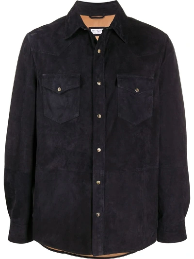 Shop Brunello Cucinelli Textured Double Pocket Shirt In Black