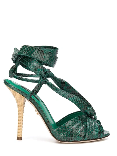 Shop Dolce & Gabbana Emerald Sandal Python Leather In Smeraldo