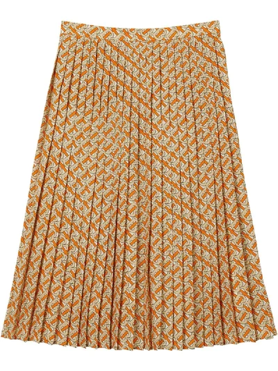 Shop Burberry Monogram Print Pleated Skirt In Orange