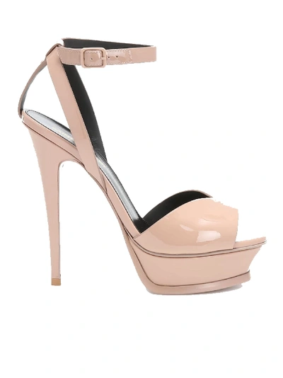 Shop Saint Laurent Tribute Lips Sandals In Nude Patent Leather In Shell