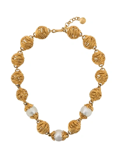 Pre-owned Lanvin 1980s Pearl-embellished Twisted Necklace In Gold