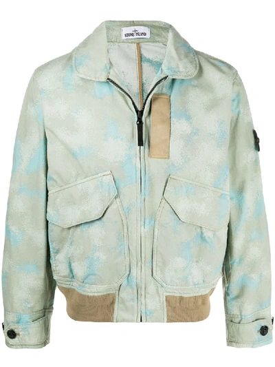 Shop Stone Island Patterned Logo Patch Bomber Jacket In Green