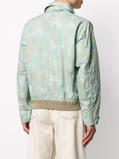 Shop Stone Island Patterned Logo Patch Bomber Jacket In Green