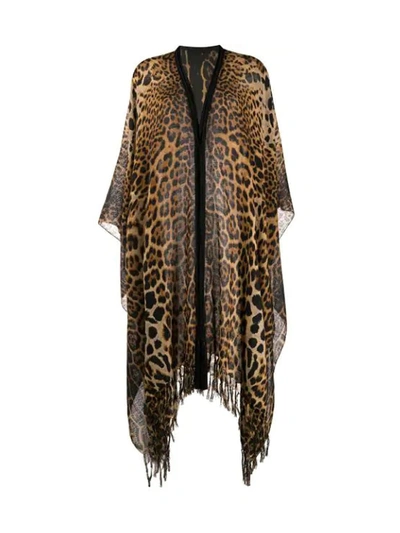 Shop Saint Laurent Poncho Leo In Beige Black