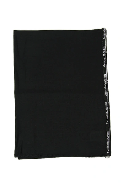 Shop Alexander Mcqueen Silk And Cashmere Scarf In Black Ivory (black)