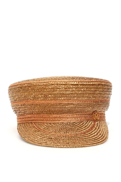 Shop Maison Michel Abby Straw Sailor Hat In Camel (brown)