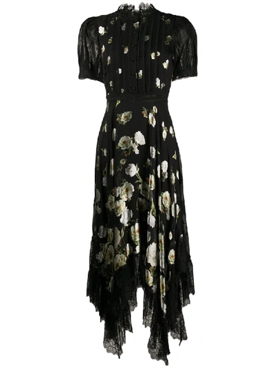 Shop Alice And Olivia Bettina Floral-lace Midi Dress In Black