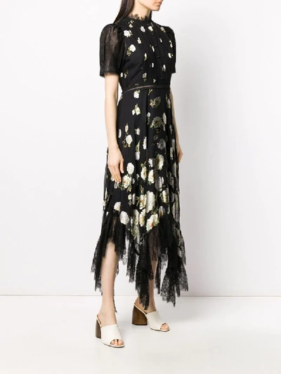 Shop Alice And Olivia Bettina Floral-lace Midi Dress In Black