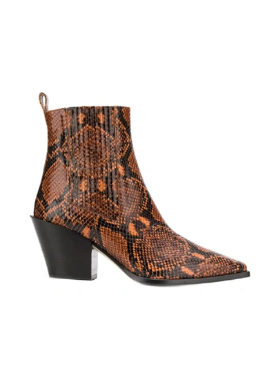 Shop Aeyde Kate Snake-effect Leather Ankle Boots In Marrone